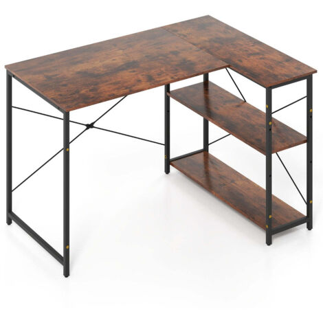 Escritorio esquinero reversible de 118 x 86 x 74 cm con espacio de almacenamiento optimizado y comodidad ergonómica en madera manufacturada marrón rústica 200010873