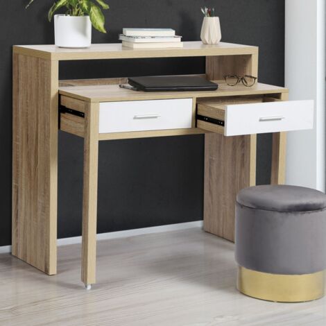 Escritorio extensible MAX en haya efecto madera y blanco