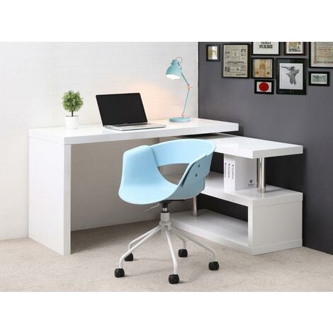escritorio rinconera Leon con compartimentos y estanterías - Blanco Vente-unique Blanco