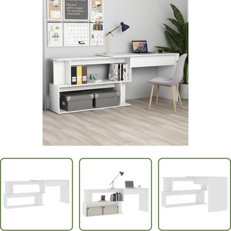 Escritorio giratorio -  Escritorio de esquina madera contrachapada blanco 200x50x76 cm