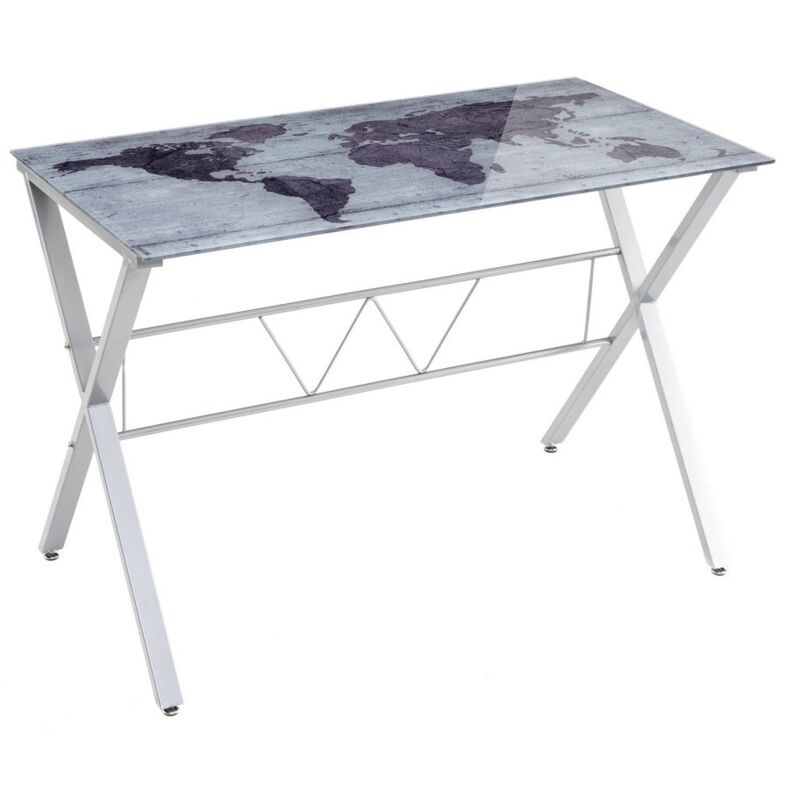 

Escritorio gris de metal y cristal templado contemporáneo de mapa de 75x60x110 cm
