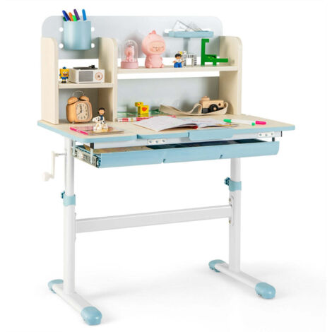 Escritorio infantil regulable en altura 80 x 51 x 88-1105 cm diseño ergonómico con espacio de almacenamiento estilo contemporáneo MDF azul 200015173