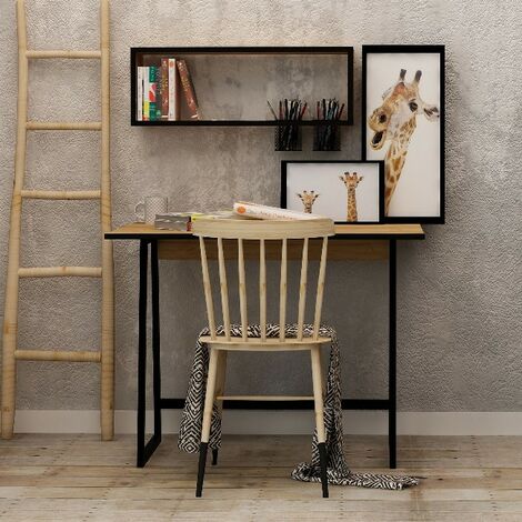 Escritorio Koala - con estante - para oficina, estudio, dormitorio - Roble, Blanco en Madera, 100 x 60 x 108 cm