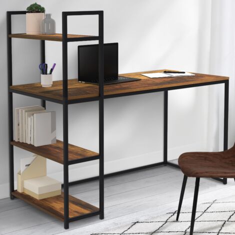 Escritorio librería DAYTON con tapa efecto envejecido, diseño industrial