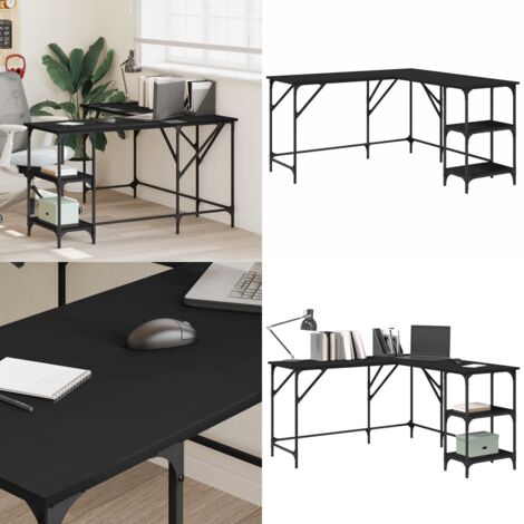 Escritorio madera de ingeniería negro 139x139x75 cm - Madera de ingeniería - Escritorio negro