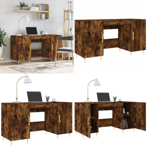 Escritorio madera de ingeniería roble ahumado 140x50x75 cm - Madera contrachapada - Almacenamiento