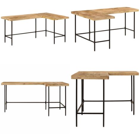 Escritorio madera maciza mango y hierro 165x110x77 cm - Madera maciza mango - Escritorio de esquina