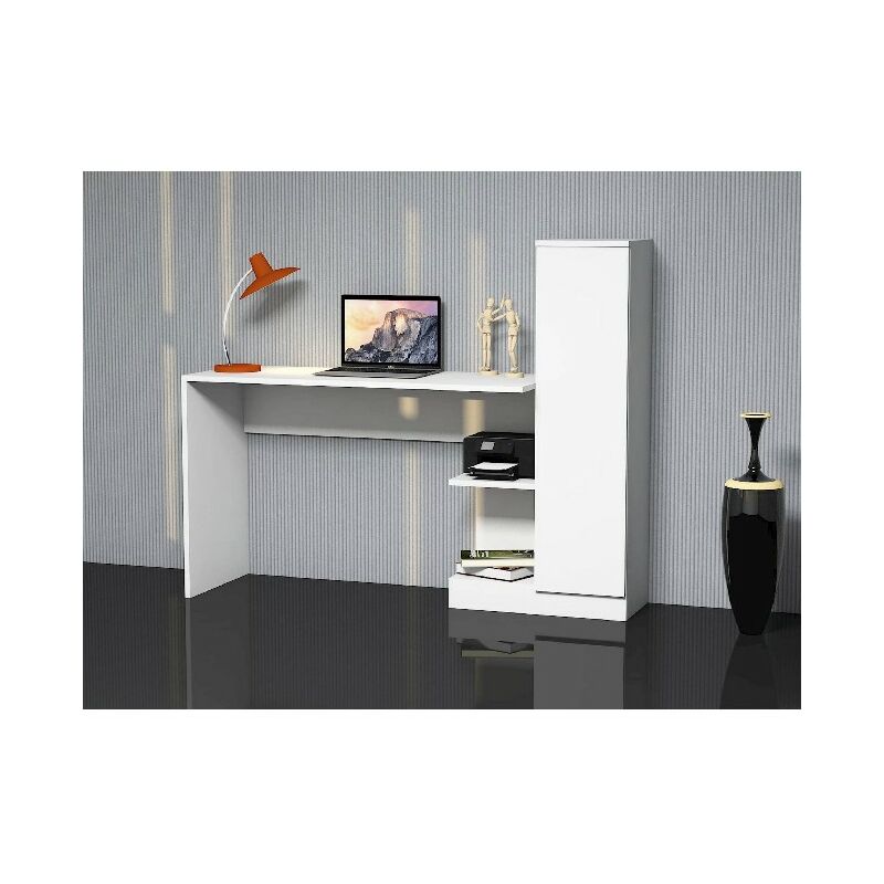 

Homemania - Escritorio Matilda con Libreria - con Compartimientos, Puerta - para Estudio, Dormitorio - Blanco en Madera, 148,2 x 45 x 120 cm