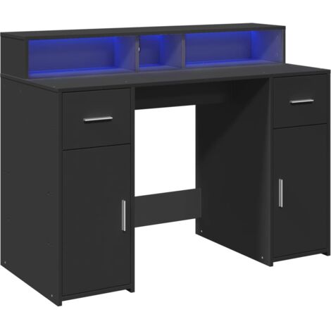 Escritorio Mesa Estación de Trabajo Mueble de Ordenador Estudio con Luces LED 120 x 55 x 91 cm Madera de Ingeniería Negro 020023427
