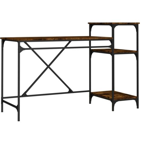 Escritorio mesa estación de trabajo mueble ordenador estudio y estanterías roble ahumado 135 x 50 x 90cm madera de ingeniería/hierro marrón 020023815