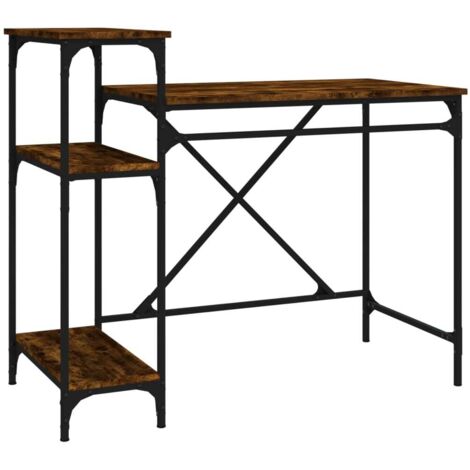Escritorio mesa puesto de trabajo mueble ordenador estudio con estantes roble 105 x 50 x 90 cm madera de ingeniería y hierro marrón 020023484