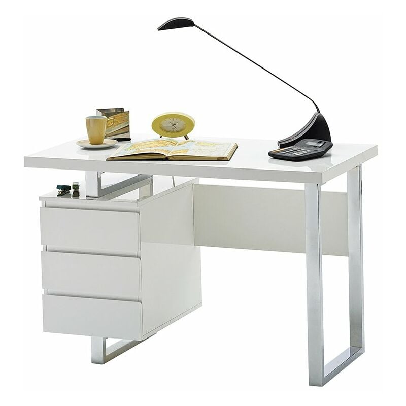 

Escritorio moderno con almacenaje blanco lacado brillante L115 cm KANY
