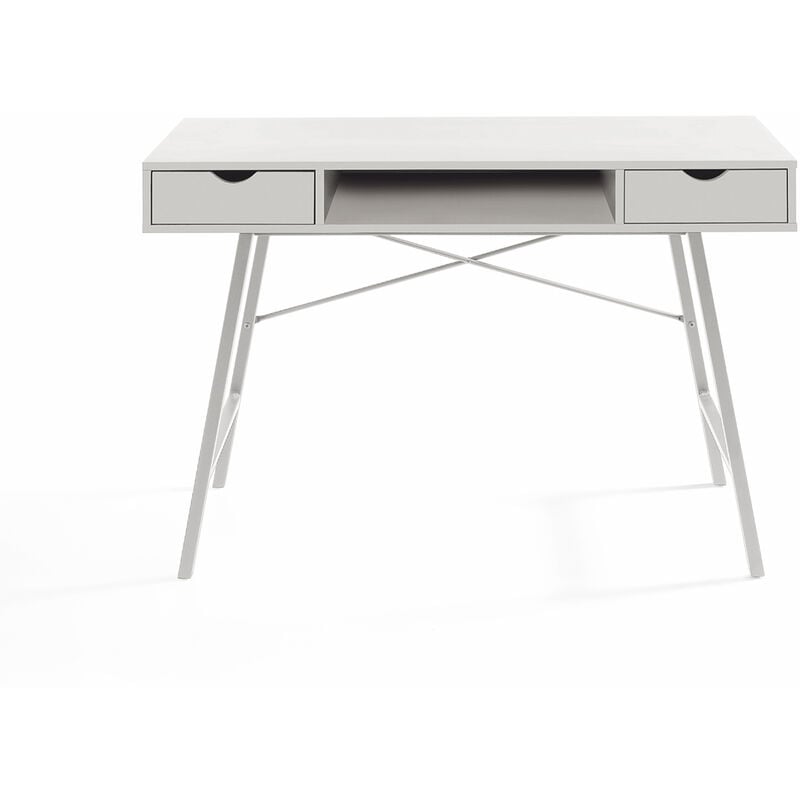 

Escritorio MOMENT blanco, en melamina y metal con 2 cajones y porta-documentos central, de la marca Herdasa. - Blanco