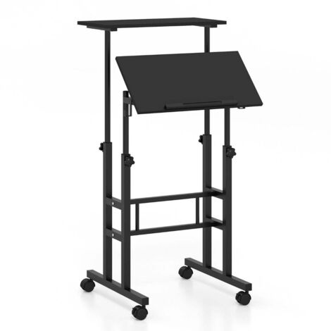 Escritorio móvil de pie y sentado 60 x 30 x 72-124 cm ajustable inclinable ergonómico MDF negro 200010836