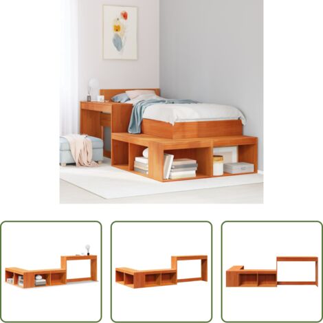 Escritorio -  Mueble con escritorio madera maciza pino marrón 232x112x75 cm
