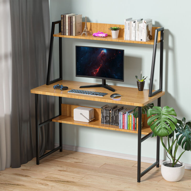 

Escritorio Multifucional de Madera con Soportes Metálicos y Negros 47*21*54 Inch, Fácil de Montar para Estudio, Domitorio