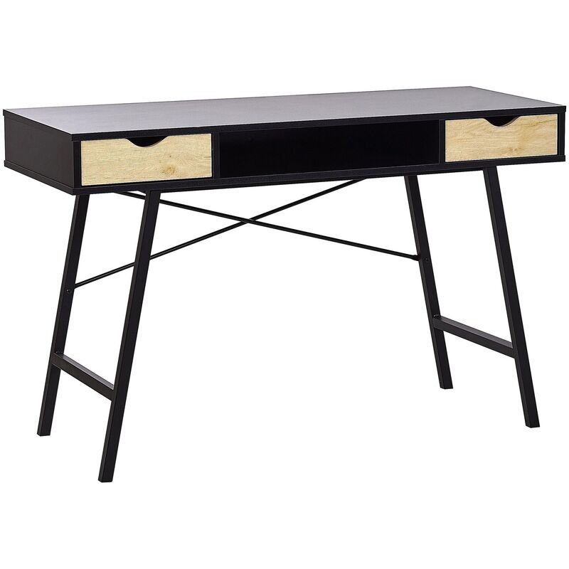 

Beliani - Escritorio negro/marrón claro 120x48 cm CLARITA