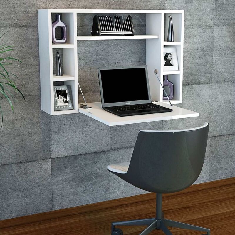 

Homemania Escritorio plegable de pared Omega 90x19,5x60cm blanco - Blanco