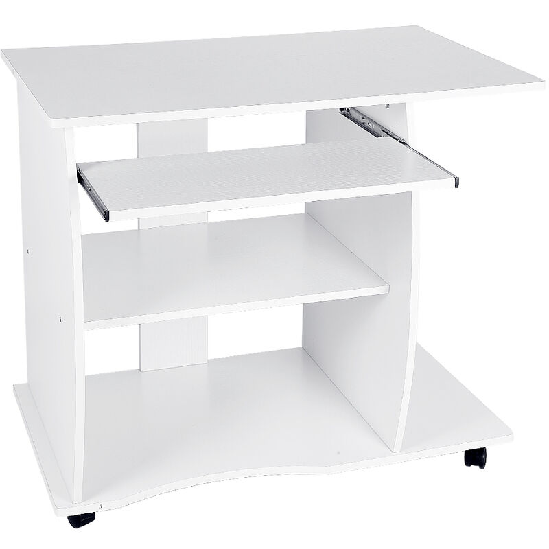 

Escritorio Para Computadora Escritorio Mesa y Rodillos Mesa Para PC con Estantes 90x75x50cm Blanco - blanc