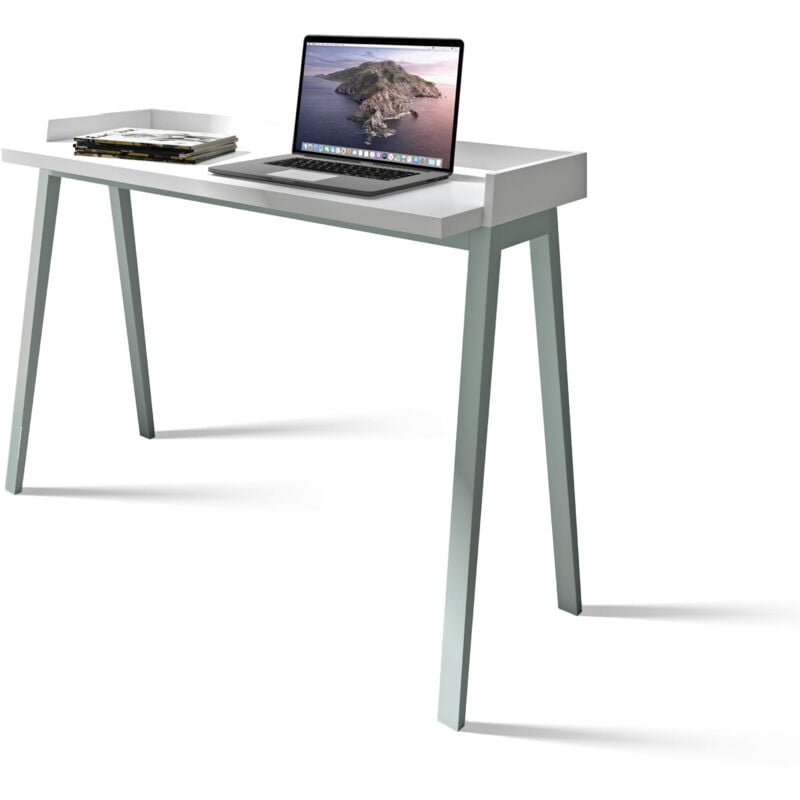 

Escritorio PARIS en melamina blanca con patas de madera de haya maciza en verde. - Verde