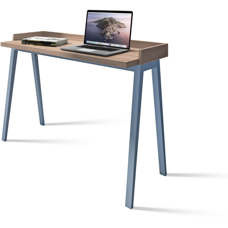 

Escritorio PARIS en melamina nogal con patas de madera de haya maciza en azul. - Azul