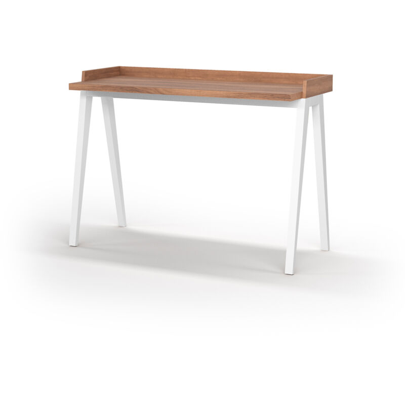

Escritorio PARIS en melamina nogal con patas de madera de haya maciza en blanco. - Blanco