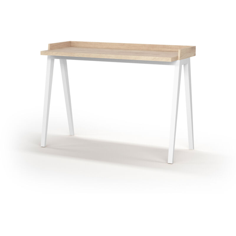 

Escritorio PARIS en melamina roble con patas de madera de haya maciza en blanco. - Blanco