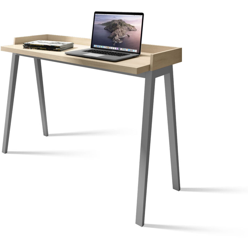 

Escritorio PARIS en melamina roble con patas de madera de haya maciza en gris. - Gris