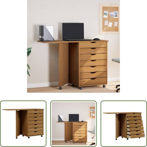 Escritorio plegable - Cajonera con ruedas y escritorio MOSS madera pino marrón miel