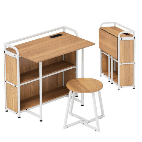 Escritorio plegable con taburete 90 x 55 x 83 cm estación de energía integrada ergonómico estilo rústico madera marrón 200010938