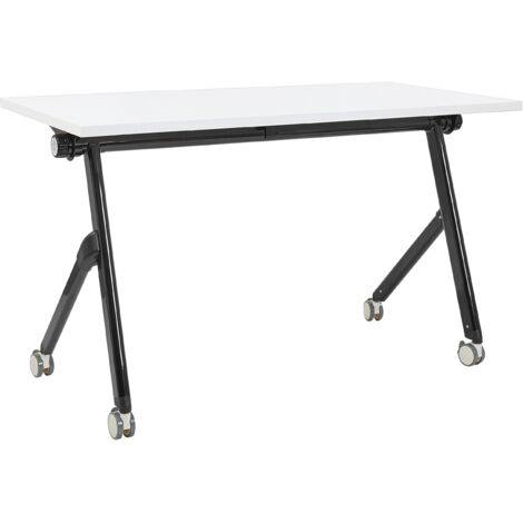 Escritorio rectangular moderno plegable con ruedas mesa móvil portátil estructura metálica 120 x 60 cm blanco y negro Bendi