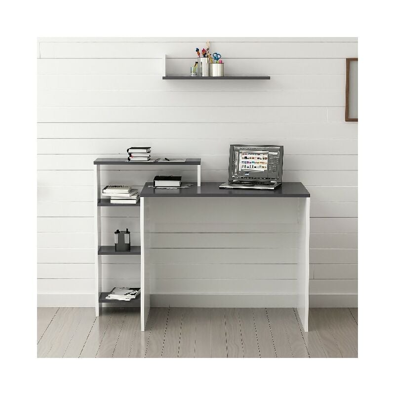 

Homemania - Escritorio Swan - Ahorro de espacio - con estantes, estanterias - Oficina, Estudio, Dormitorio - Blanco, Antracita en Aglomerado de