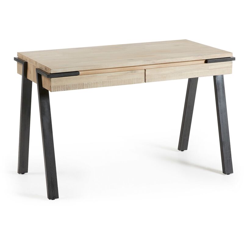 

Escritorio Thin rectangular 120 x 60 cm con 2 cajones de madera maciza de acacia y patas de acero en negro - Kave Home