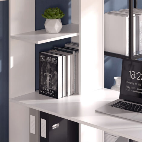 Escritorio Tower, Blanco, 122.2 x 55.2 cm con 4 compartimentos, Vicco