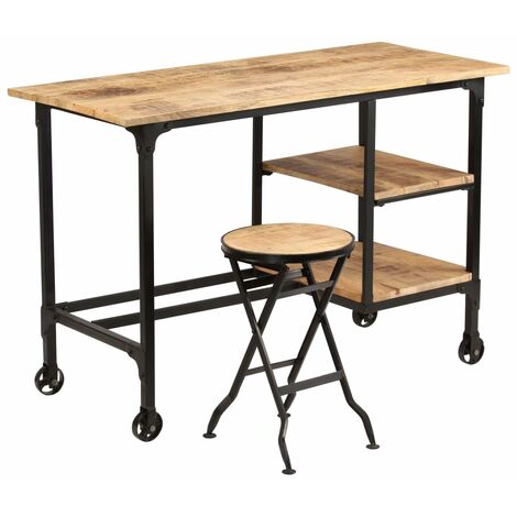 Escritorio y taburete plegable madera maciza mango 115x50x76 cm vidaXL