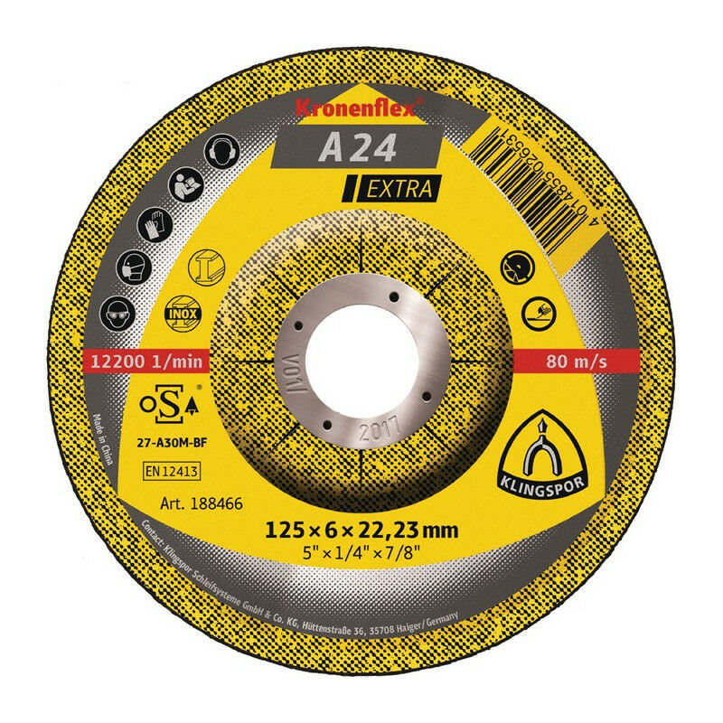 

Disco de desbaste A 24 Extra D230xS6mm Taladro STA curvo 22,23mm (Por 10) - Klingspor