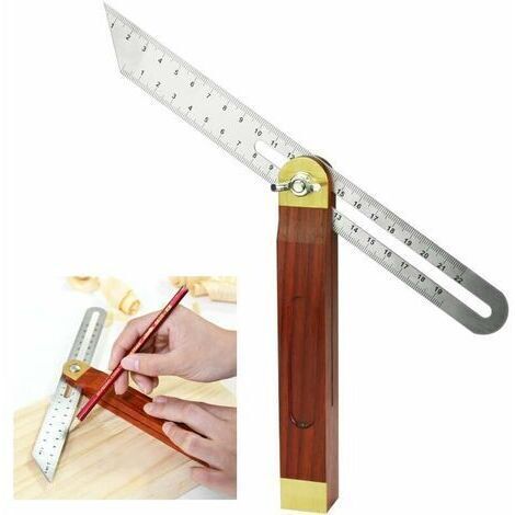 Escuadra biselada deslizante de acero inoxidable y madera de 200 mm con mango, ajustable de 0 a 360 grados, duradera, de doble cara, para ingenieros, dibujantes y carpinteros.