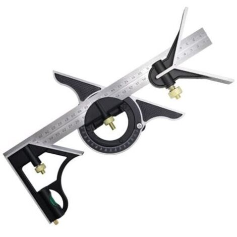 Escuadra combinada de 300 mm, escuadra de carpintero, regla angular de acero inoxidable, escuadra combinada con nivel de burbuja y práctico tirador de alambre, ideal para trabajos de carpintería