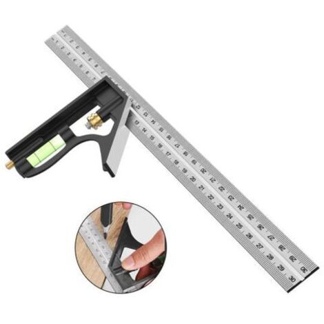 Escuadra combinada, escuadra combinada de acero inoxidable de 300 mm, escuadra combinada con nivel de burbuja y regla práctica, ideal para medir, marcar