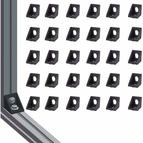 Escuadra de aluminio 2020, escuadra triangular, conexión en ángulo recto, 30 unidades, fundida a presión, escuadra 2020, negra