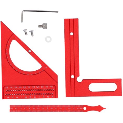 Escuadra de medición de madera multiángulo semicircular roja de 180° con abrazadera