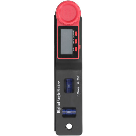 Escuadra digital con pantalla LCD y burbujas azules.