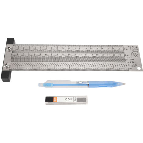 Escuadra en T de acero inoxidable de 20 cm (8") con lápiz mecánico para bricolaje y taladro.