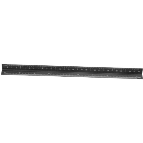 Escuadra metálica de 30 cm para dibujo técnico, fabricada en aluminio anodizado con seis escalas.