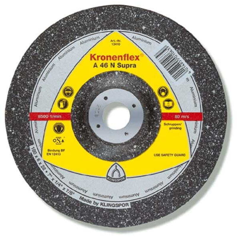

Disco de cizallar A 46 N Supra para el mecanización del aluminio, Ø x Espesor : 125 x 6,0 mm, Modelo acodado, Velocidad máx. 12200 tr/mn