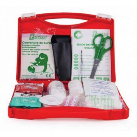 Esculape – Trousse de secours pour 1 à 5 personnes – Coffret compact pour chantiers – Contenu complet pour premiers secours – Dimensions 24x20x5 cm