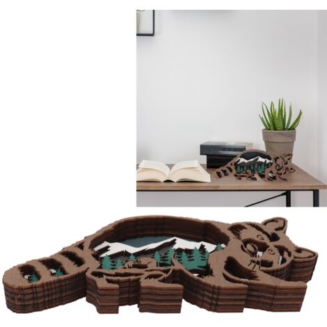 Escultura de animal en 3D hecha de madera – Figura de mapache grabada en madera de boj – Decoración para oficina y hogar, regalo festivo