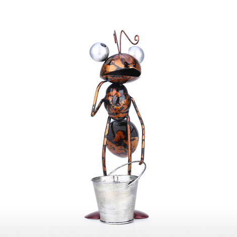 Escultura de hormiga de 13 pulgadas, hormiga de dibujos animados de hierro con cubo extraíble, decoración de jardín o escritorio, maceta de flores suculentas, baratija de almacenamiento de café