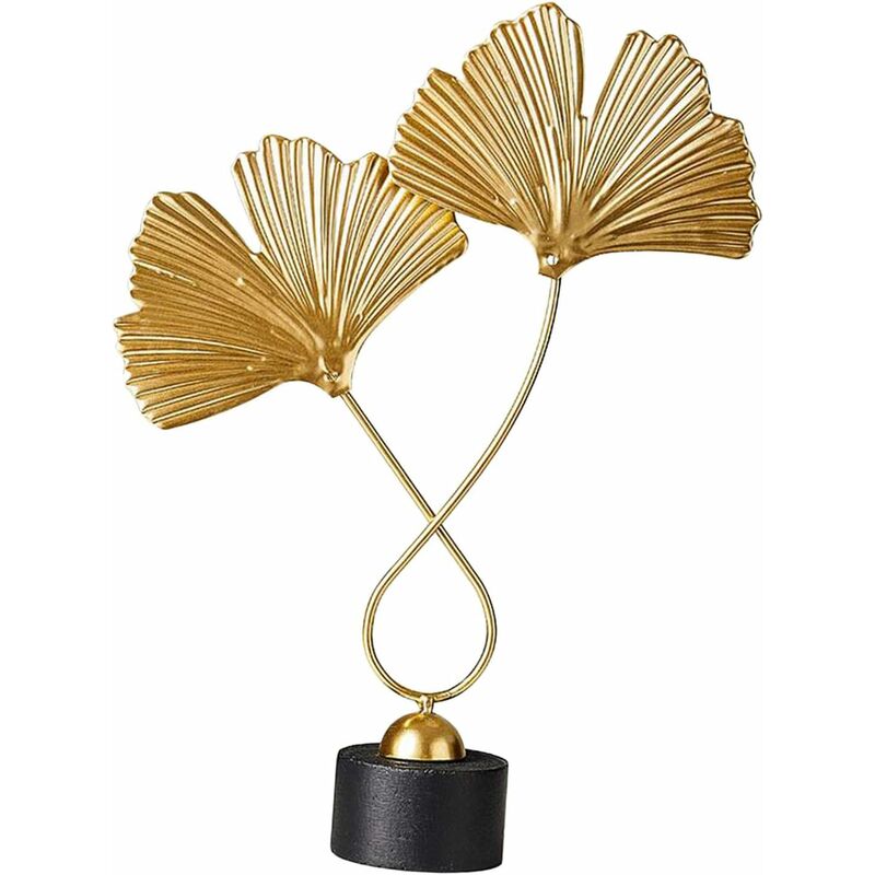 

Escultura de metal de hoja de ginkgo dorada, pequeña pieza decorativa tallada en hierro y madera, objeto decorativo moderno para el hogar, la