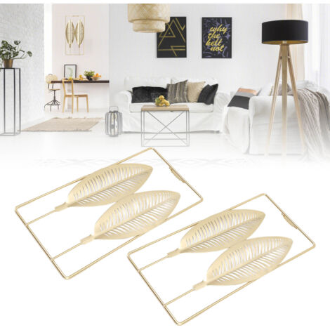 Escultura de pared de metal dorado con marco integrado [2 piezas] [pluma] [hierro] [29,5 x 14 cm] para sala de estar, oficina, dormitorio